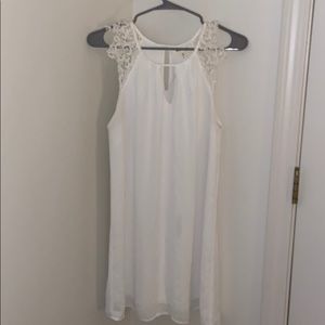 White lace shoulder slip dress
